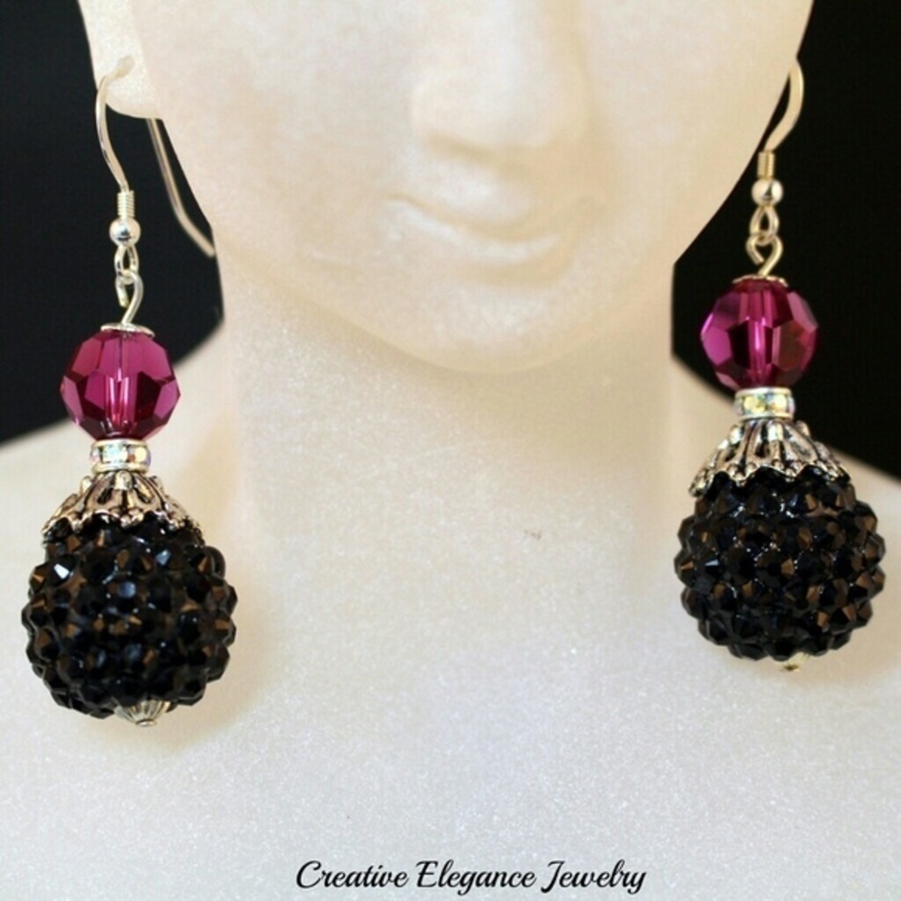 Swarovski Elements Amethyst Disco Ball Drop Earrings